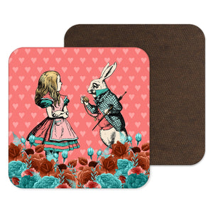 Alice in Wonderland Coaster - Coral - Alice and Rabbit