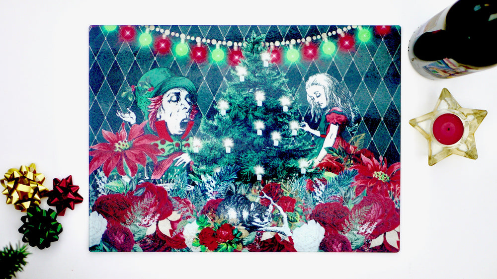 Alice in Wonderland Green Christmas 40cm x 30cm Worktop Saver / Serving Platter - Kitsch Republic