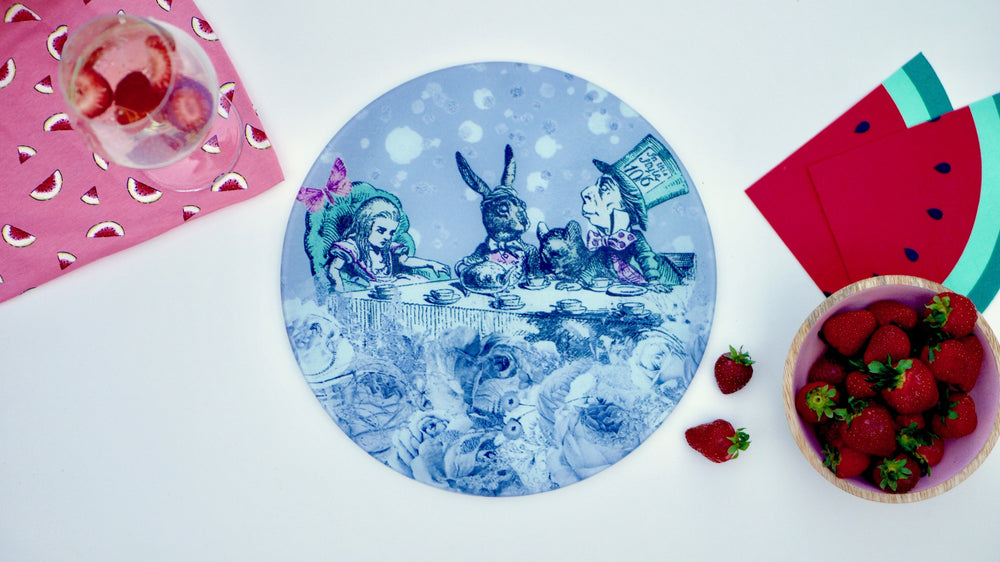 Alice in Wonderland Grey Worktop Saver - Chopping Board - Placemat - Kitsch Republic