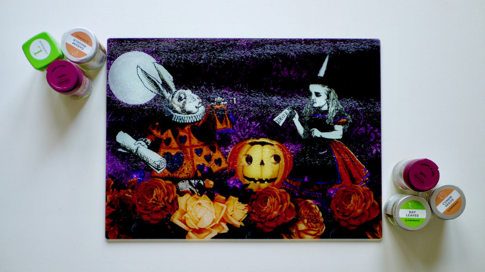 
            
                Load image into Gallery viewer, Alice in Wonderland Halloween 40cm x 30cm Worktop Saver / Serving Platter - Kitsch Republic
            
        