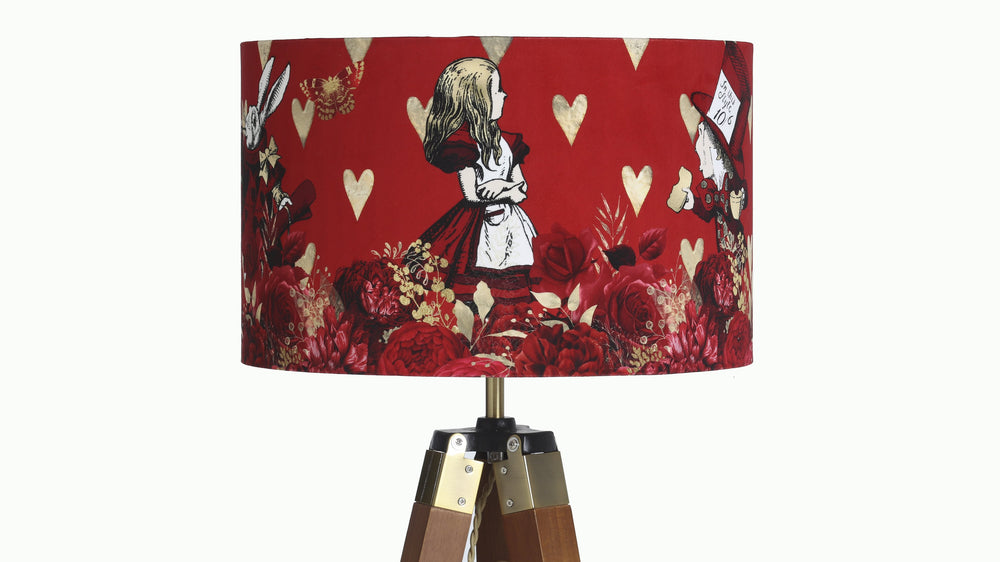 Alice in Wonderland Hearts and Flowers Red Velvet Lampshade - Kitsch Republic