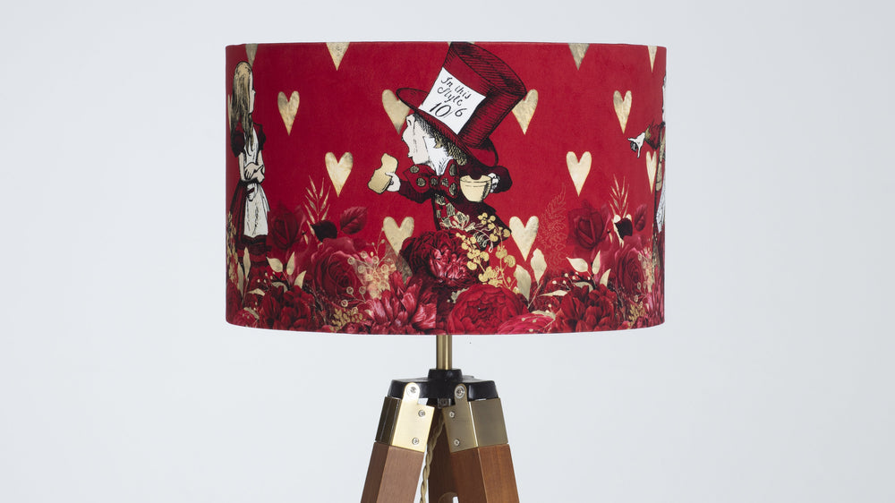 Alice in Wonderland Hearts and Flowers Red Velvet Lampshade - Kitsch Republic