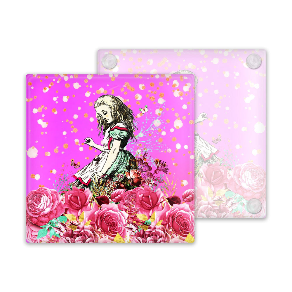 Alice in Wonderland Bright Pink Glass Coaster