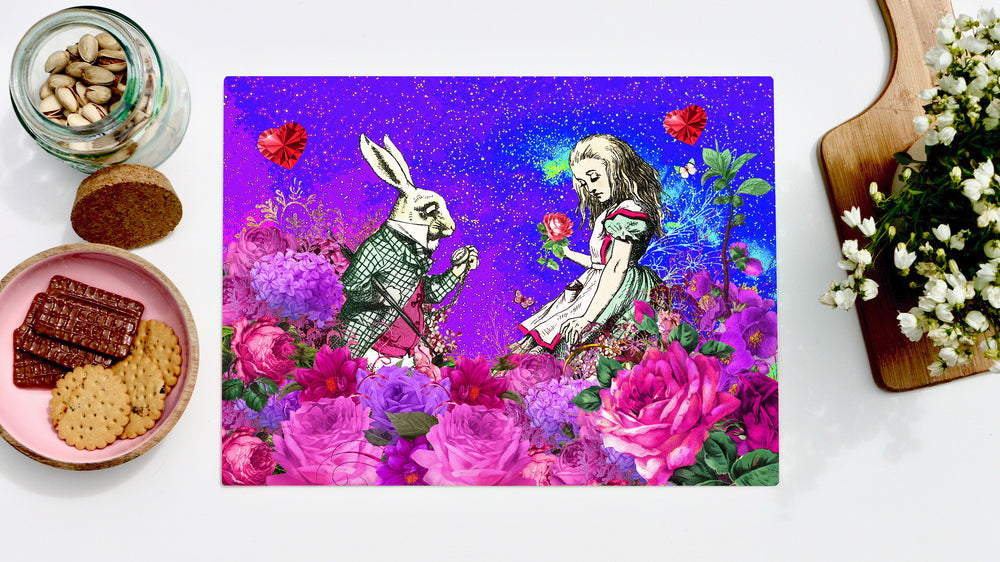 Alice in Wonderland Blue and Purple Floral 40cm x 30cm Worktop Saver - Kitsch Republic