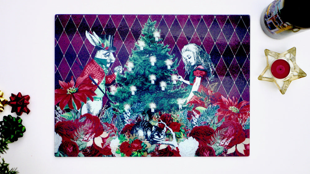 Alice in Wonderland Red Christmas 40cm x 30cm Worktop Saver / Serving Platter - Kitsch Republic