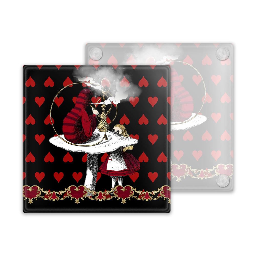 Alice in Wonderland Valentines Glass Coaster - Caterpillar