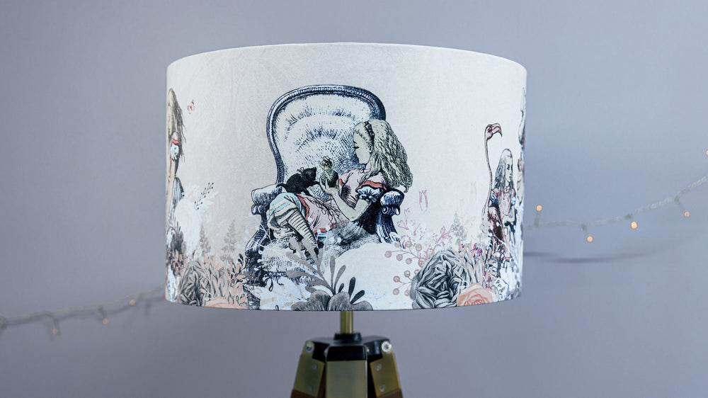 Velvet Alice in Wonderland Lampshade - Pale Blue & Pink - Kitsch Republic