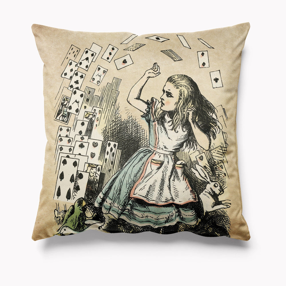 Alice in Wonderland Vintage Style Velvet Cushion - Shower of Cards