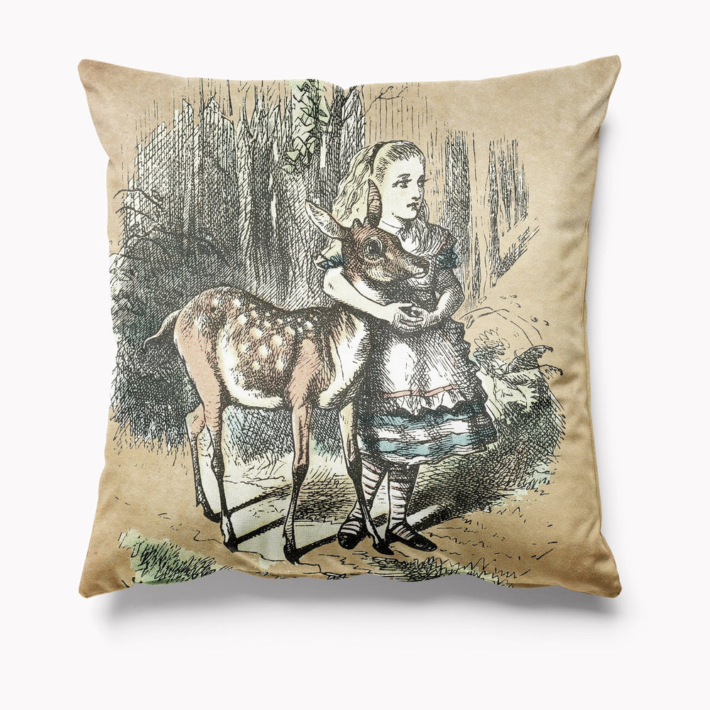 Alice in Wonderland Vintage Style Velvet Cushion - Alice and Deer