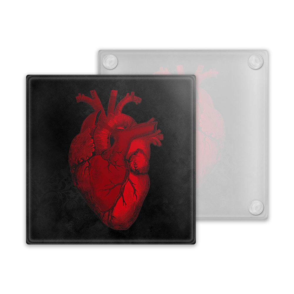 Anatomical Heart Glass Coaster - Black