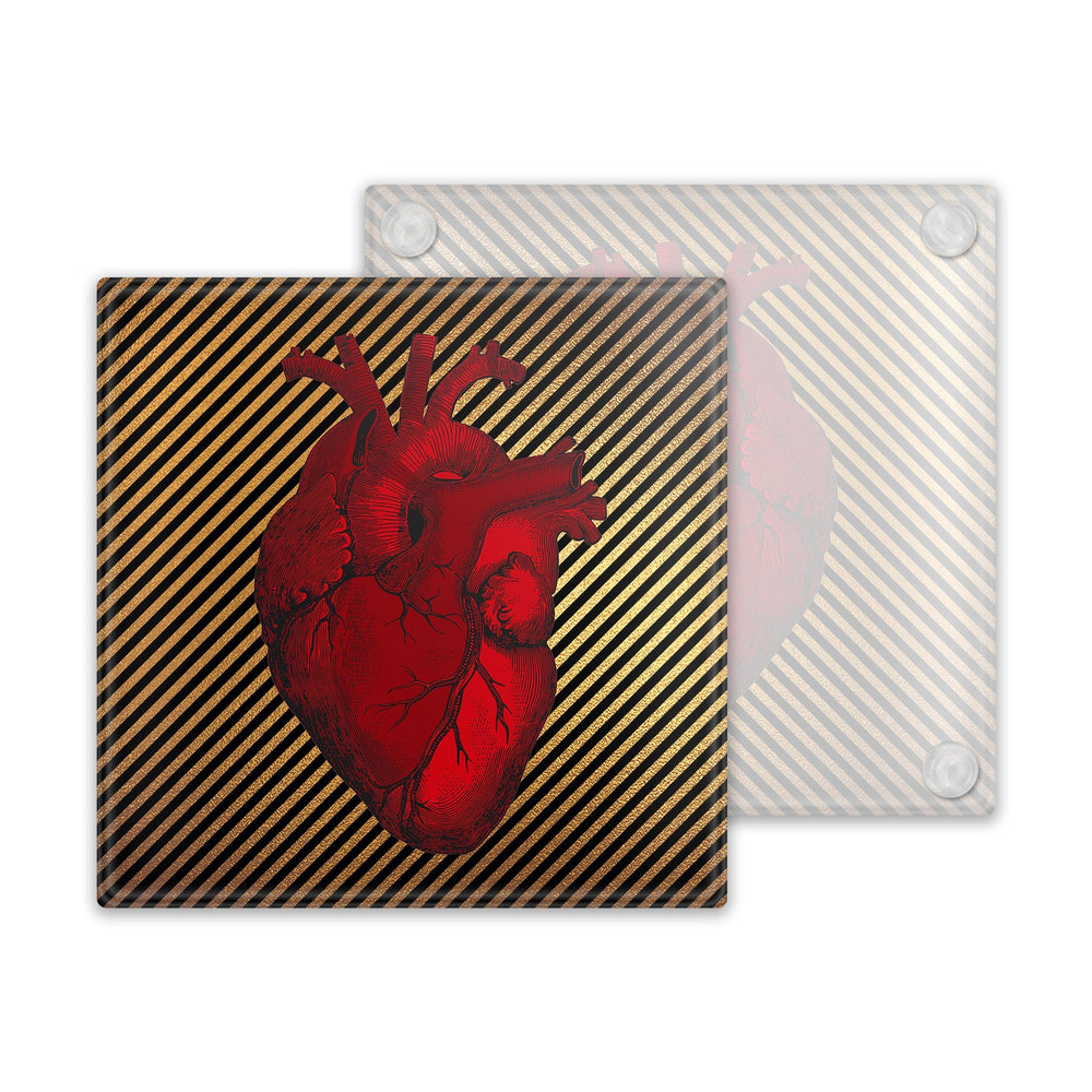 Anatomical Heart Glass Coaster - Gold