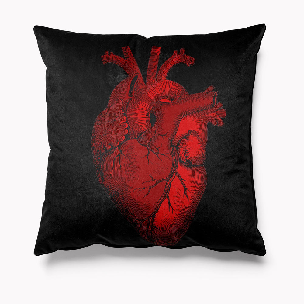 Anatomical Heart Velvet Cushion - Black