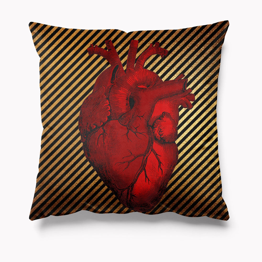 Anatomical Heart Velvet Cushion - Gold