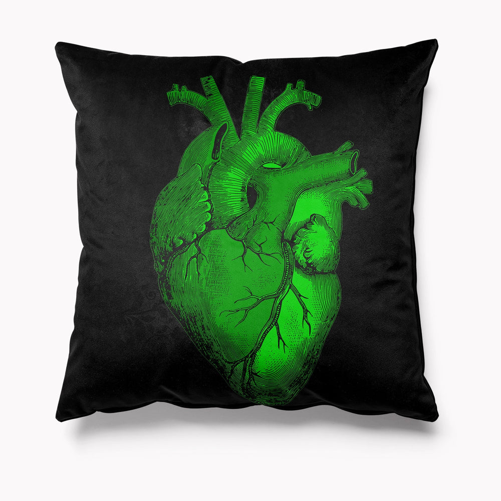 Anatomical Heart Velvet Cushion - Green