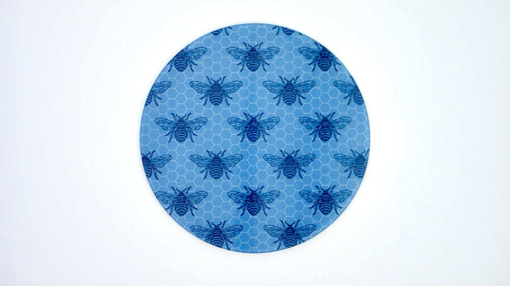 Grey Small Bee Glass Worktop Saver - Chopping Board - Placemat - Kitsch Republic