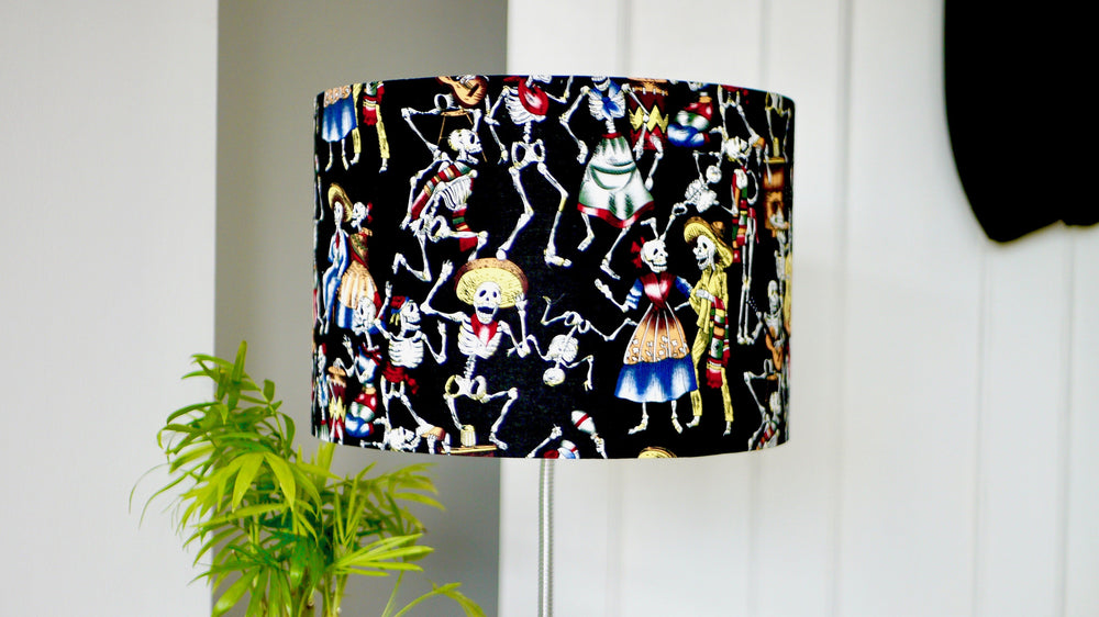 
            
                Load image into Gallery viewer, Day of the Dead Skeleton Lampshade - Black - Kitsch Republic
            
        