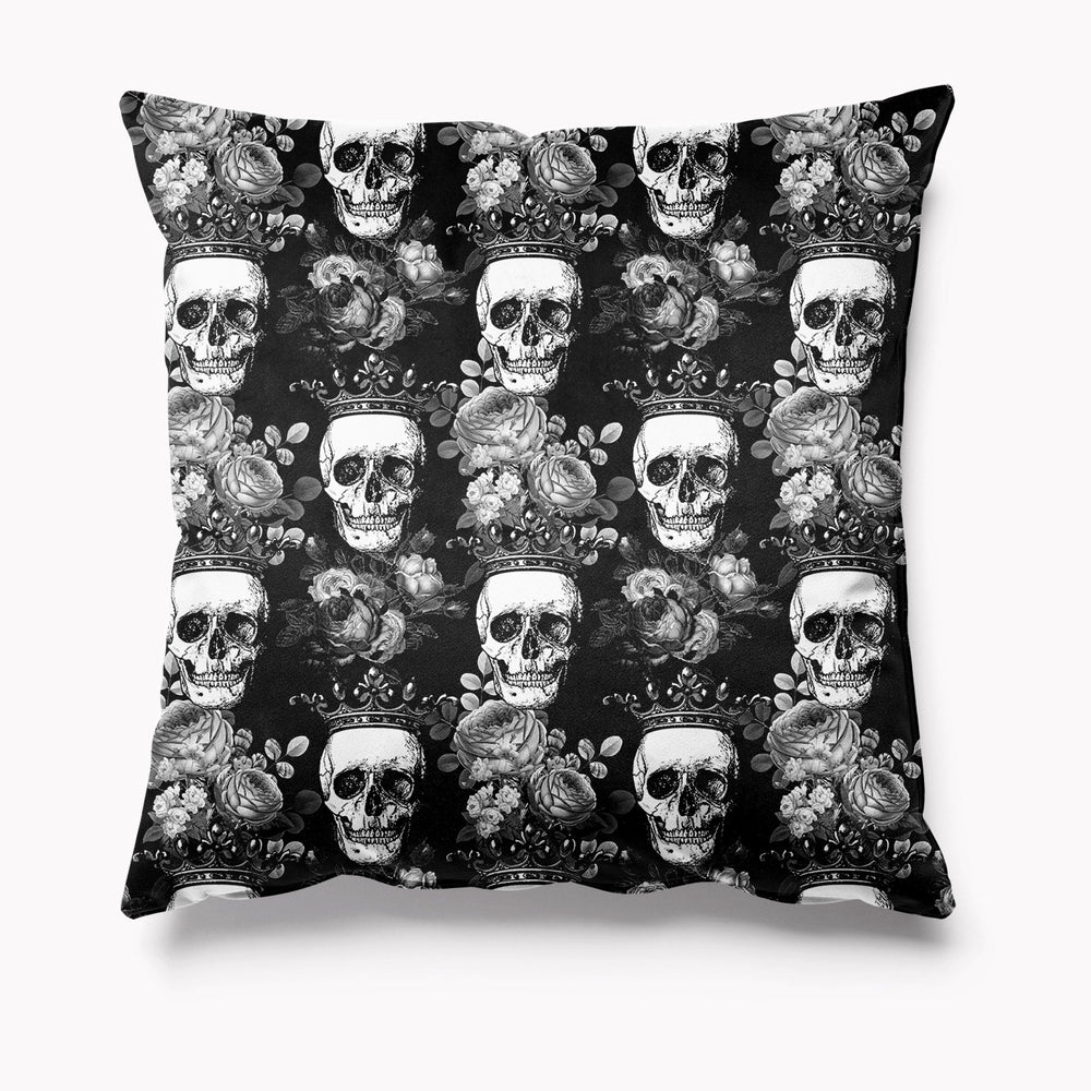 Skull and Roses Black and White Velvet Cushion