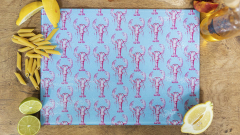 Blue and Pink Lobster 40cm x 30cm Glass Worktop Saver / Serving Platter / Placemat - Kitsch Republic