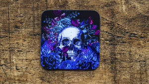 Neon Blue Skull Day of the Dead Floral Coaster - Kitsch Republic