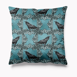 Blue Raven Bird Teal Halloween Horror Velvet Cushion