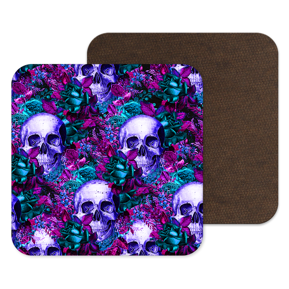 Blue Skulls Neon Halloween Creepy Skeletons Coaster