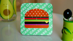 
            
                Load image into Gallery viewer, Carbs Burger Coaster - Fast Food Collection - Kitsch Republic
            
        