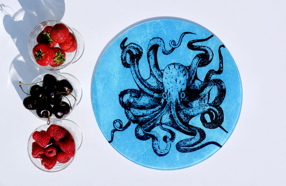
            
                Load image into Gallery viewer, Blue Octopus Kraken Steampunk Worktop Saver - Chopping Board - Placemat - Kitsch Republic
            
        
