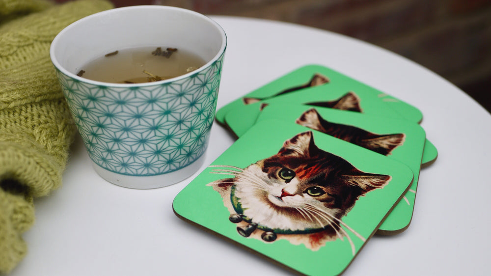 Green Vintage Cat Coaster - Kitsch Republic
