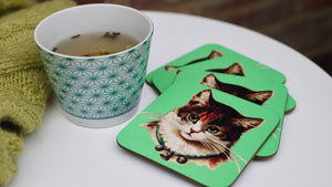 Green Vintage Cat Coaster - Kitsch Republic
