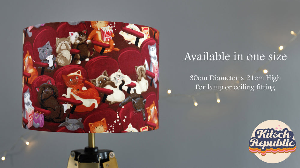 Cat Cinema Red/Burgundy Lampshade - For Lamp or Ceiling - Kitsch Republic