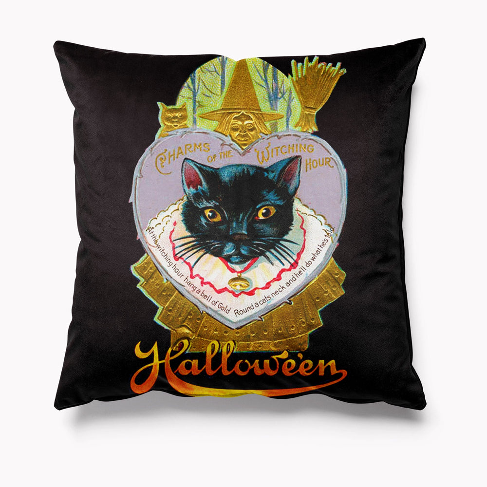 Charms of the Witching Hour Halloween Black Cat Cushion