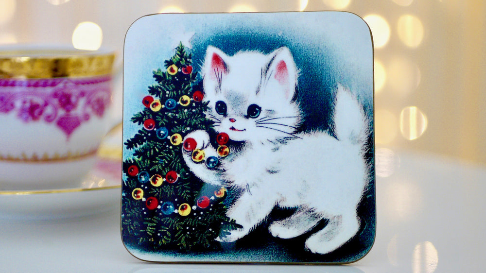 Vintage Christmas Cat Coaster - Kitsch Republic