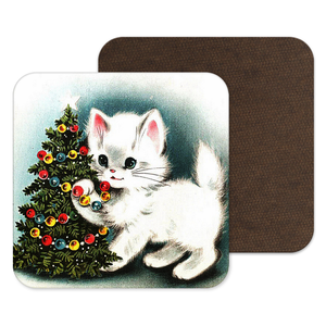 Christmas Cat Feline Crazy Cat Lady Coaster Drinks Mat
