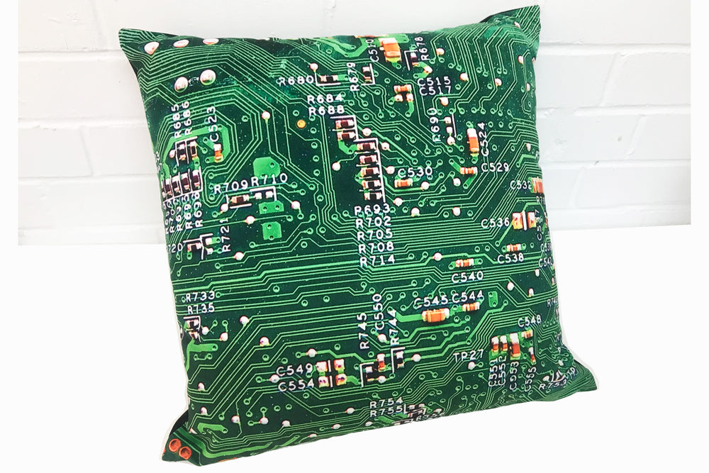 Green Circuit Board Velvet Cushion - Kitsch Republic