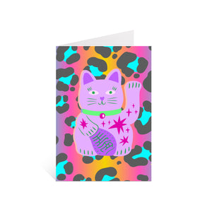 Lucky Leopard Print Cat A6 Greetings Card
