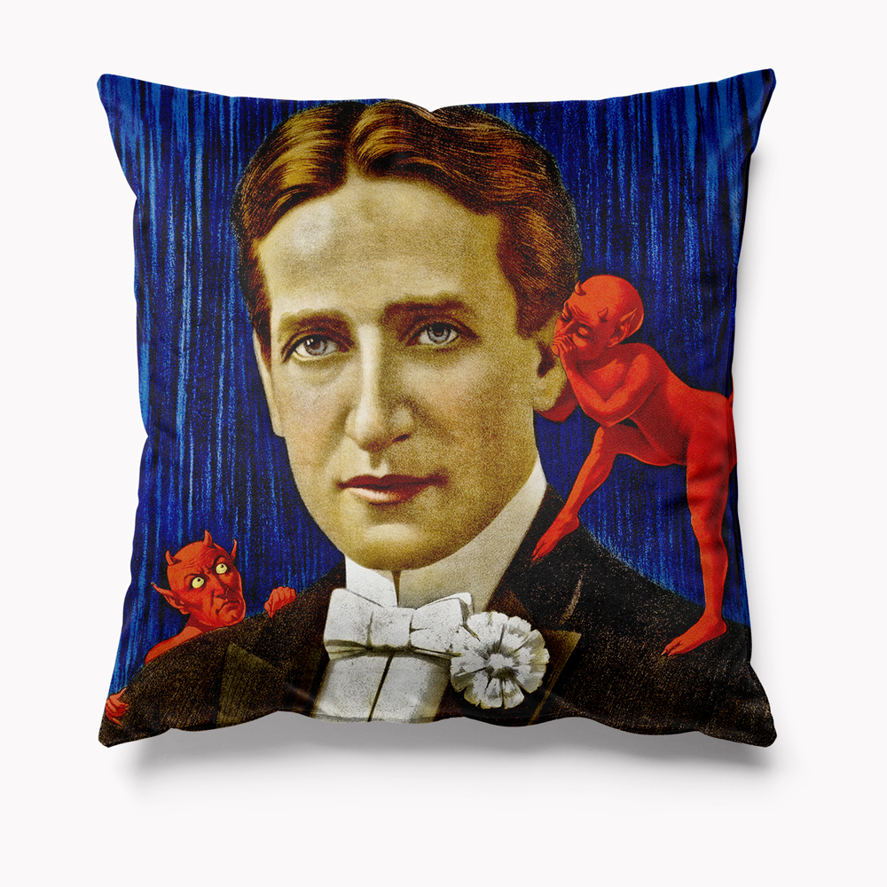 Creepy Man with Devil on his Shoulder Halloween Horror Velvet Cushion