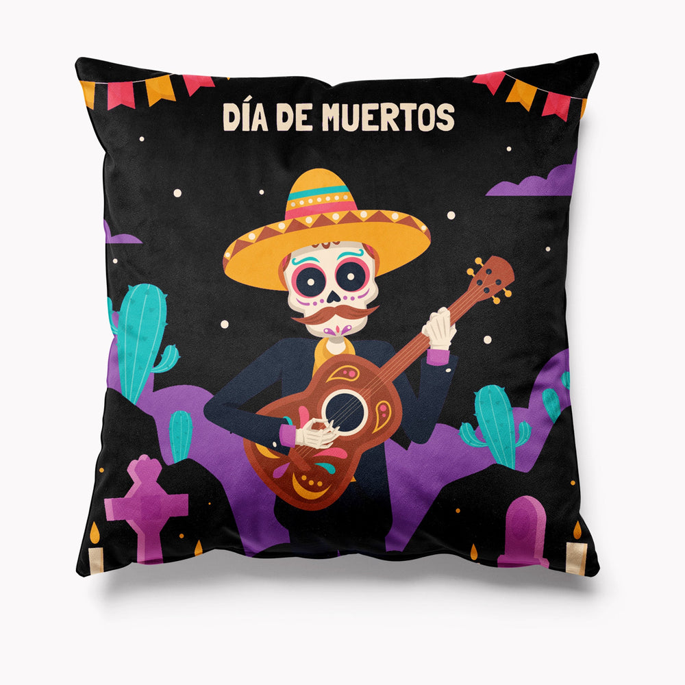 Day of the Dead Music Black Skeletons Halloween Velvet Cushion