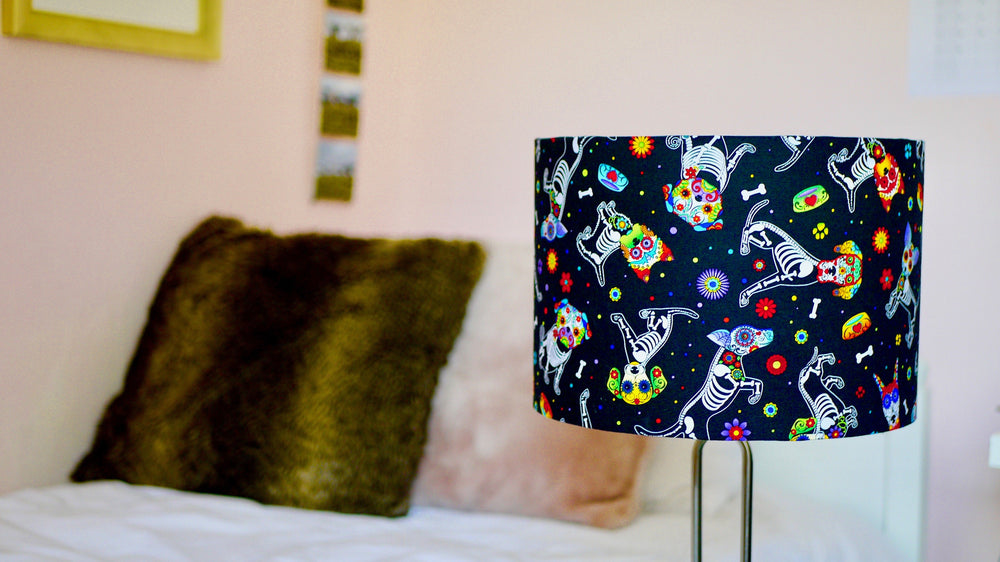 
            
                Load image into Gallery viewer, Day of the Dead Dog Lampshade - Kitsch Republic
            
        