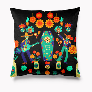
            
                Load image into Gallery viewer, Day of the Dead Music Black Skeletons Horror Halloween Velvet Cushion
            
        