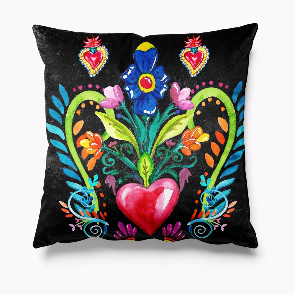 Mexican Heart and Flower Velvet Cushion