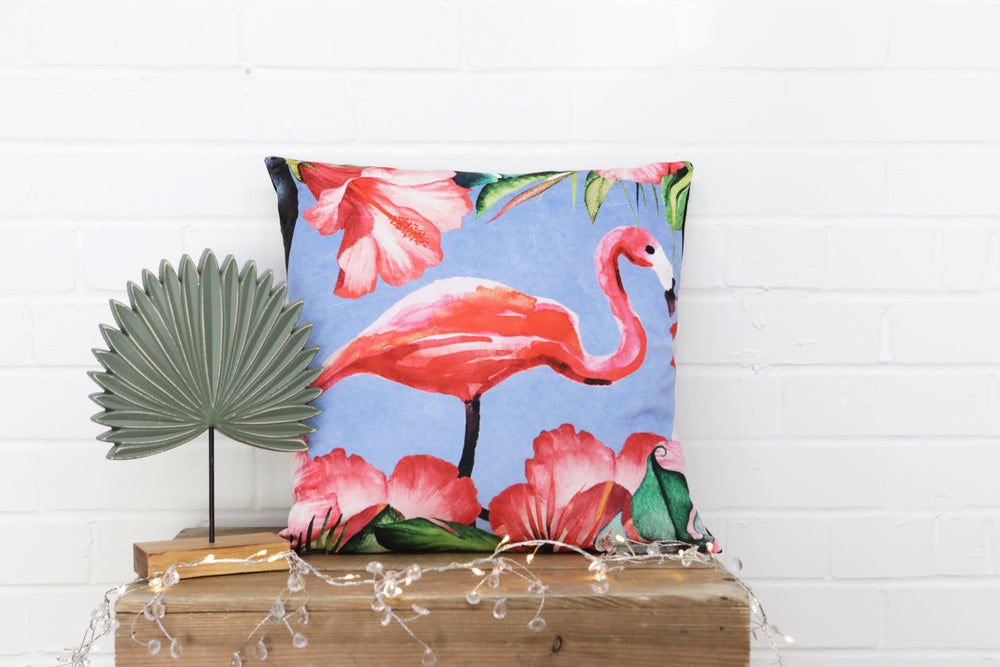 Tropical Flamingo Velvet Cushion - Kitsch Republic
