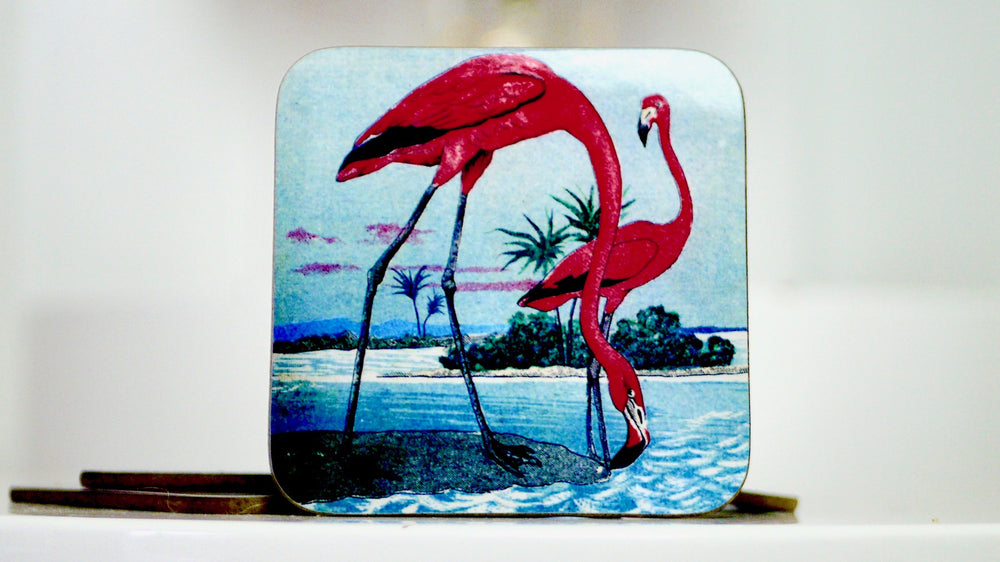 Vintage Pink Flamingo Birds Coaster - Kitsch Republic