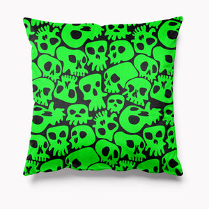 Green Cushion, spooky decor, halloween gift, green skulls velvet cushion