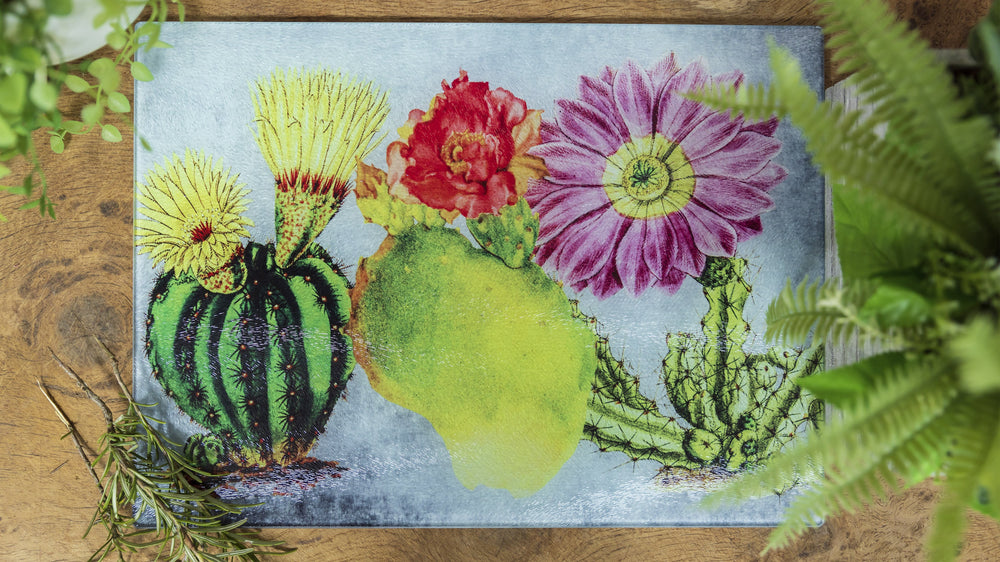 
            
                Load image into Gallery viewer, Cactus  40cm x 30cm Glass Worktop Saver / Serving Platter / Placemat - Kitsch Republic
            
        