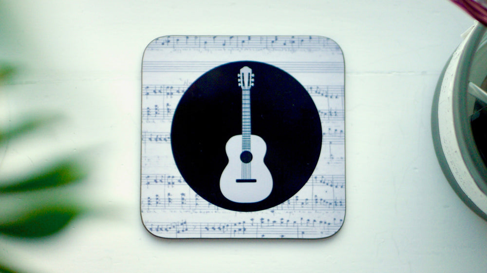 Acoustic Guitar Gift, Sheet Music Drinks Mat, Rock Music Coaster, Stocking Filler for Musician