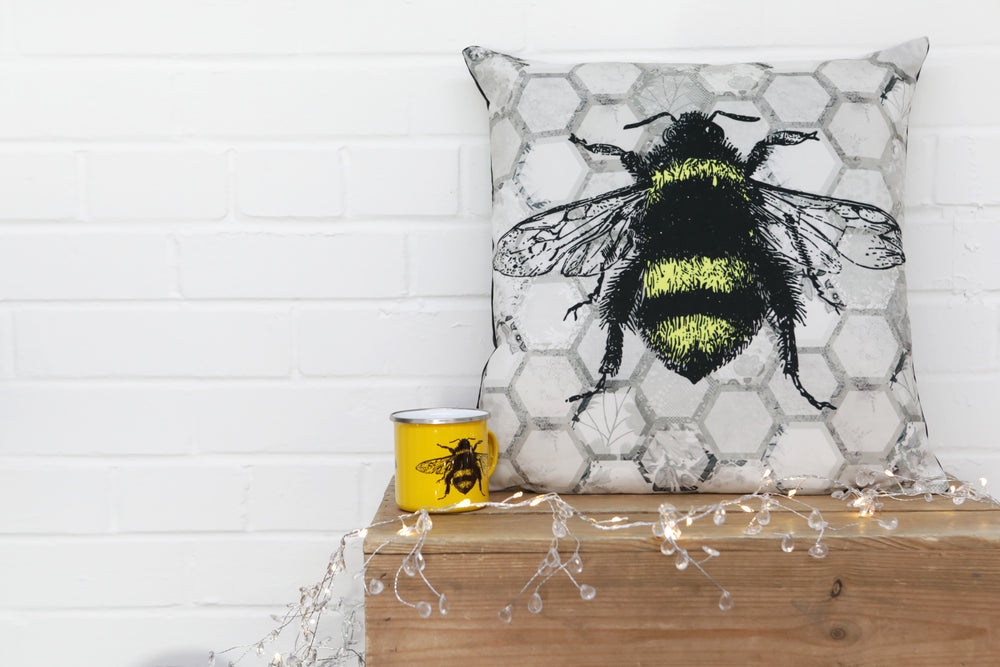 Grey Honeycomb Bee Velvet Cushion - Kitsch Republic