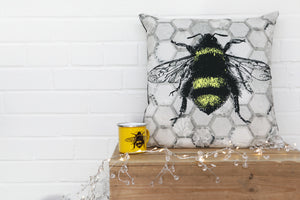 Grey Honeycomb Bee Velvet Cushion - Kitsch Republic