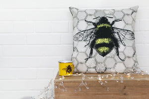 
            
                Load image into Gallery viewer, Grey Honeycomb Bee Velvet Cushion - Kitsch Republic
            
        