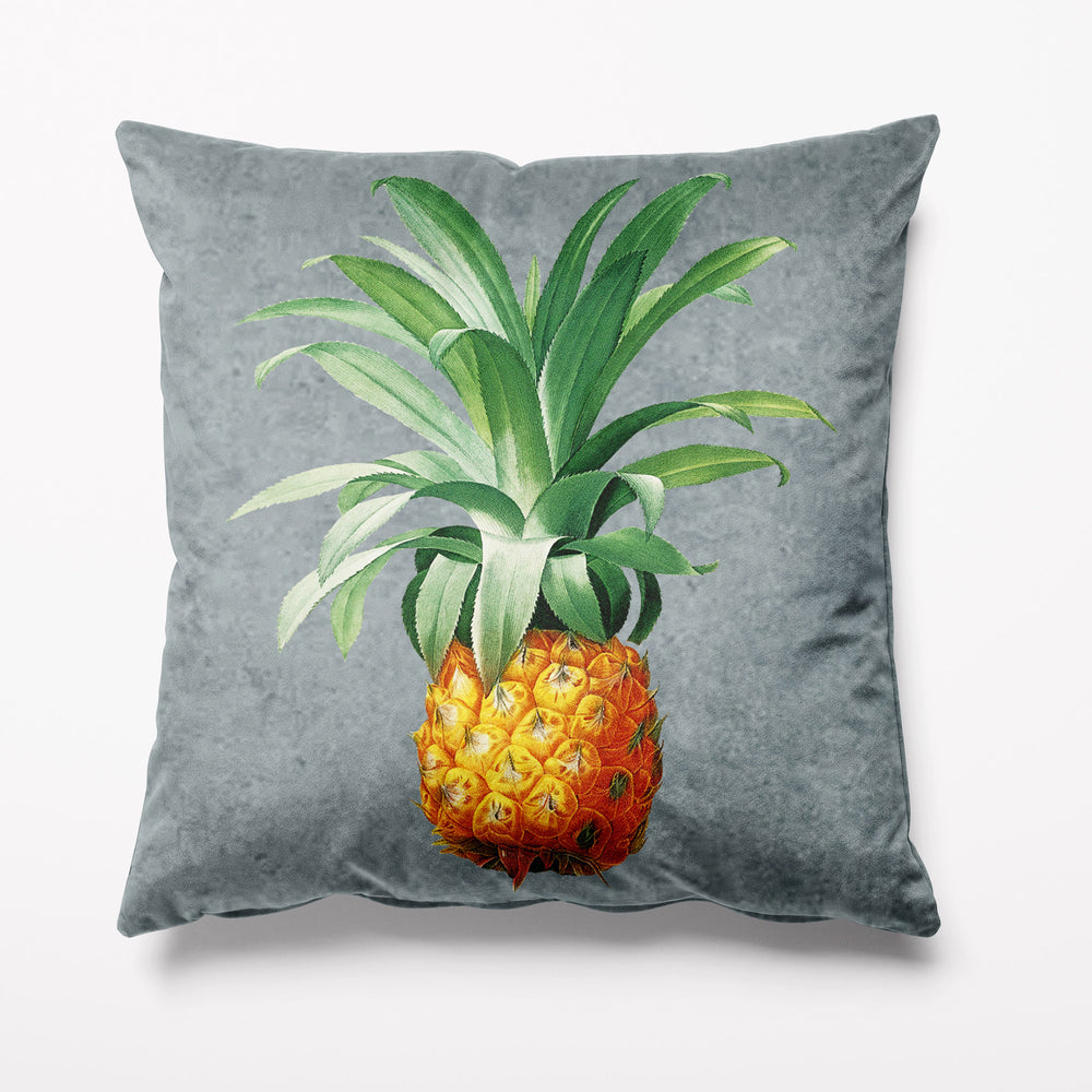 Grey Pineapple Tropical Velvet Cushion