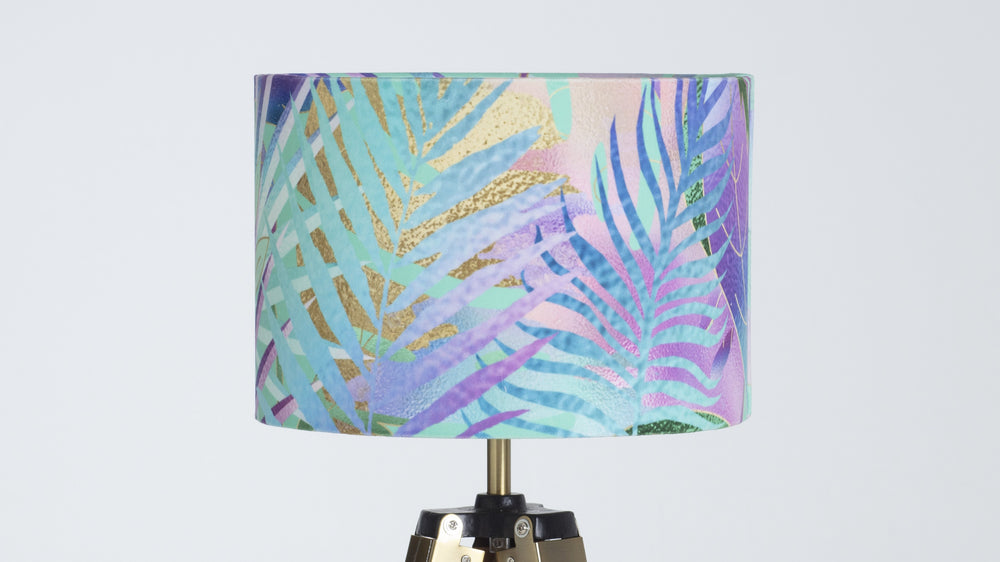 Irridescent Tropical Blue Purple Print Velvet Lampshade - Kitsch Republic